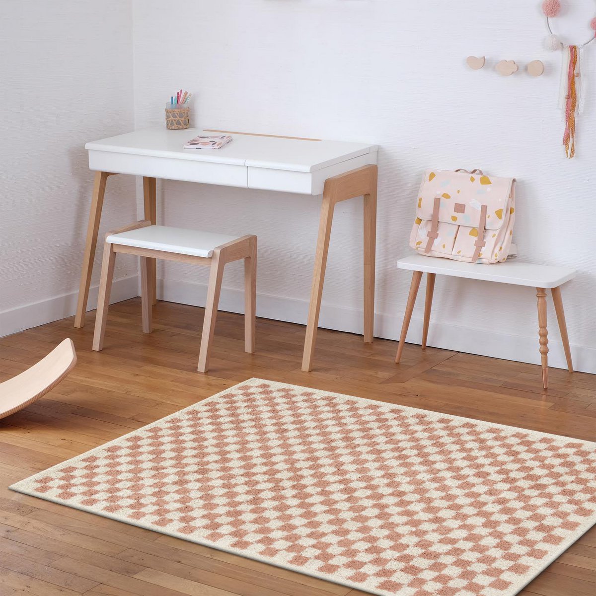 Weicher und sperriger langer Checker -Checkerboard -Checkterteppich