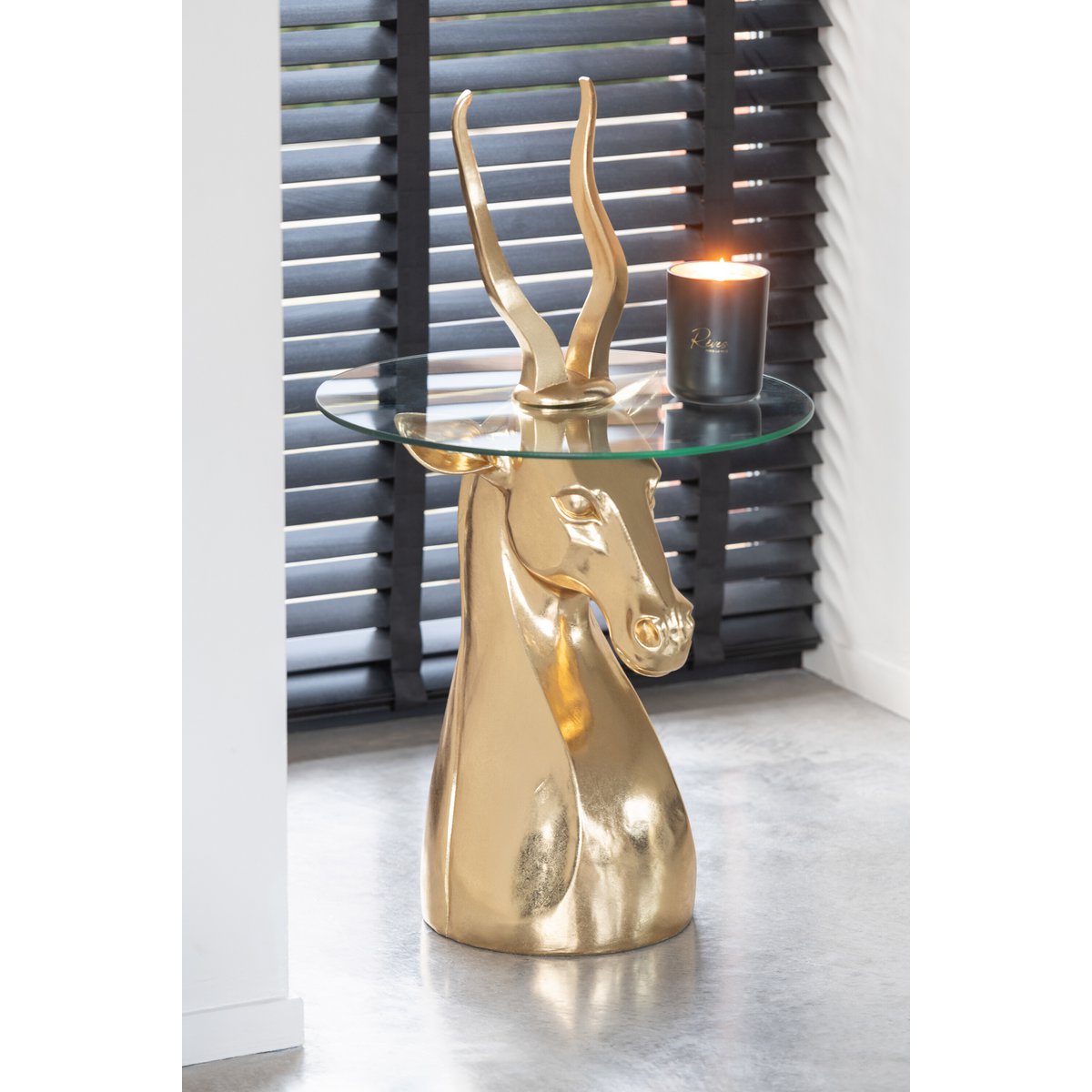 Beistelltisch Antilope Polyresin Glas Gold 83 cm
