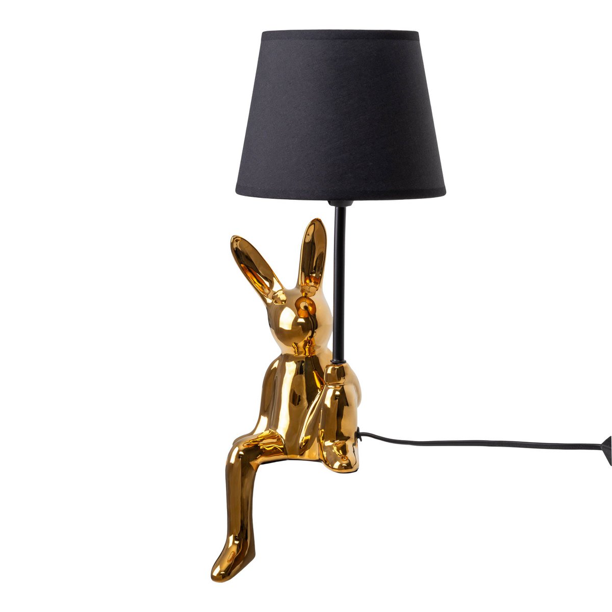 Tischleuchte "HELGE" Ø 18 cm, Höhe ca. 45 cm, aus Keramik in Schwarz und Gold, schwarzer Textilschirm