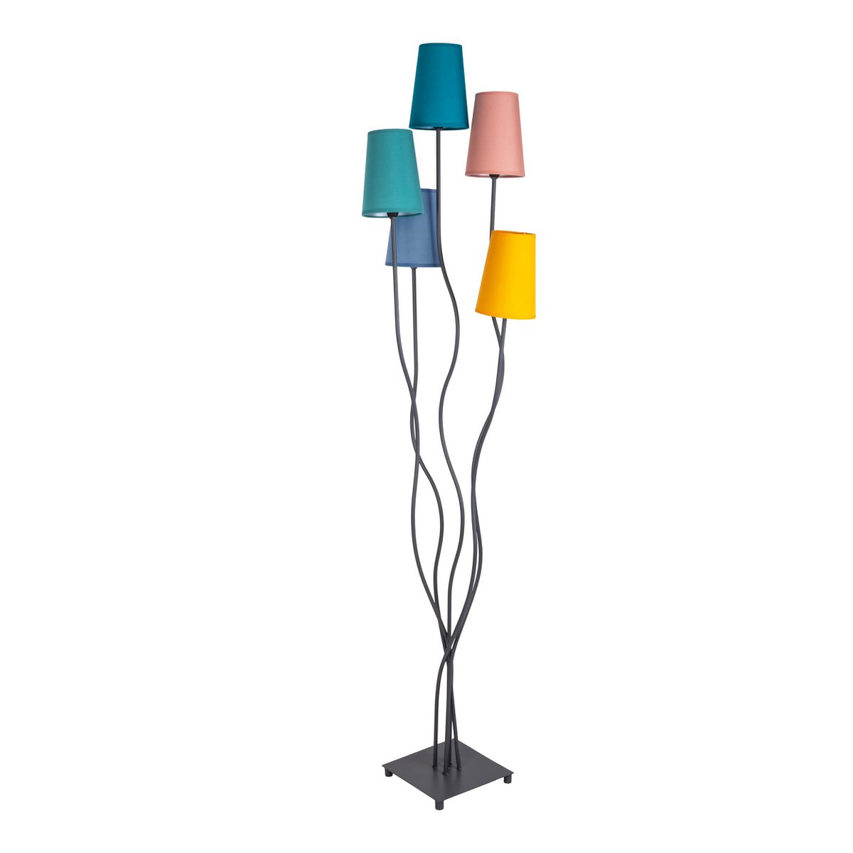 Stehleuchte 5-flammig "COLORA", Stehlampe mit bunten Textilschirmen, 5x E14-Fassung, für Esszimmer, Wohnzimmer, Diele oder Büro, 163 cm hoch