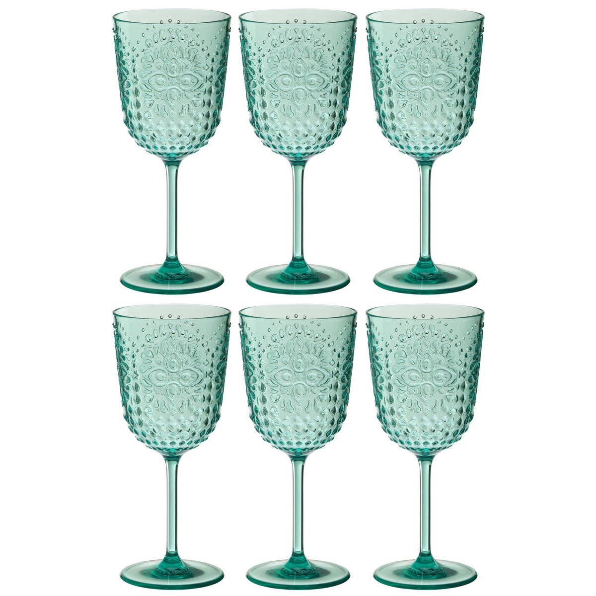Weinglas Set Aurora Aquablau 6 Stück Kunststoff Vintage Look 414ml