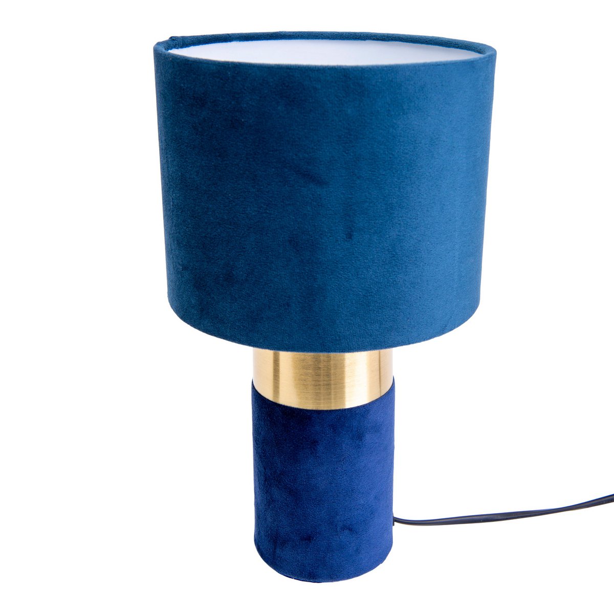 Tischleuchte "BORDO" 32cm hoch aus Metall und Velours in Gold und Blau, mit E14-Fassung, Lampe für Esszimmer, Wohnzimmer, Diele oder Büro