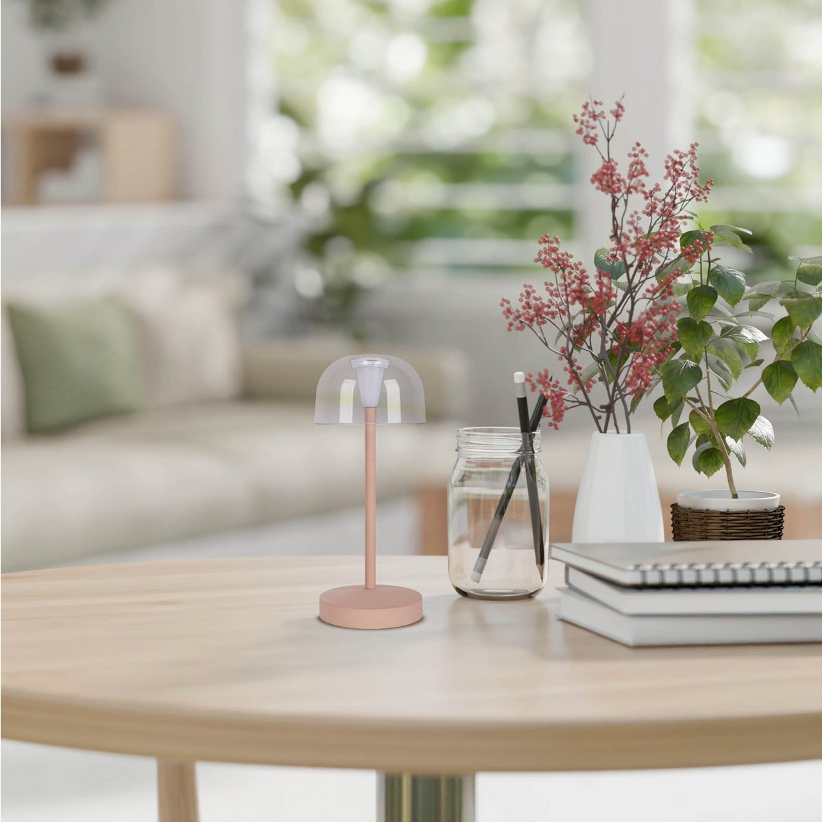 2-er Set LED-Akku-Tischleuchte "Gomba" für Außen und Innen, aus Metall und Kunststoff in Frosted Almond , 18,5 cm hoch