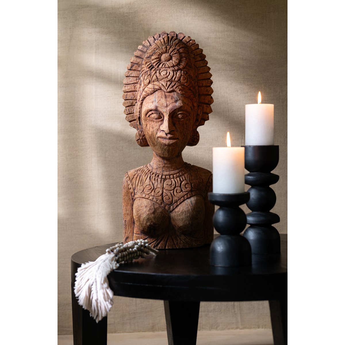 J-Line Couchtisch, rund, Mangoholz, mattschwarz