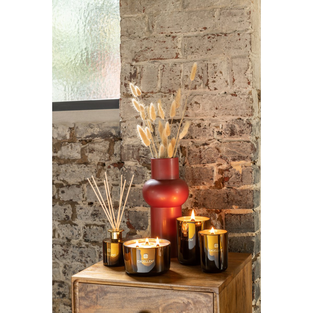 J-Line Duftkerze Excellent – Golden Honey – Glas – Ocker – groß – 40U