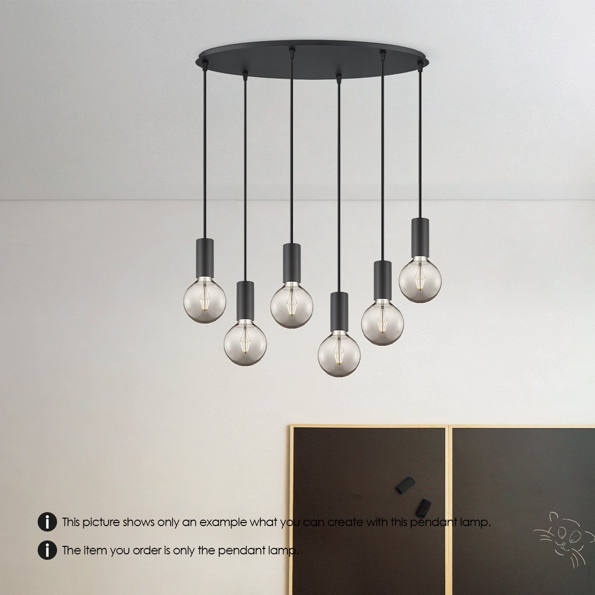 Ovale Hängelampe aus schwarzem Metall, 6 l – 60/22/137,5 cm