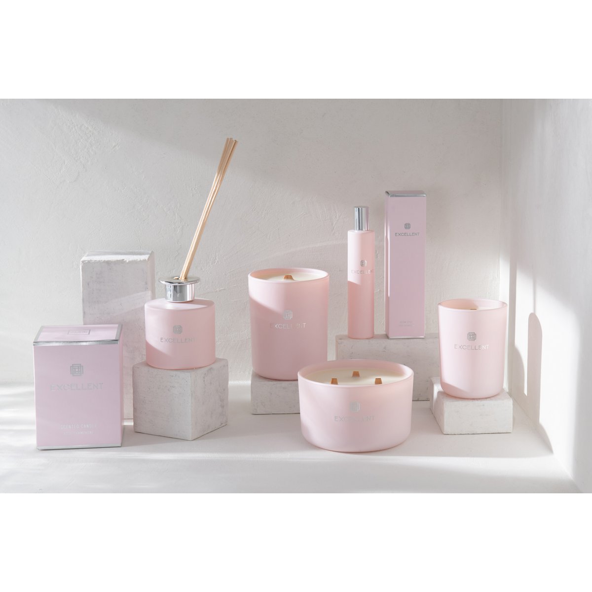 J -Line Duft Kerze ausgezeichnet - Rose Champagner - Glas - Pink - S - 50U