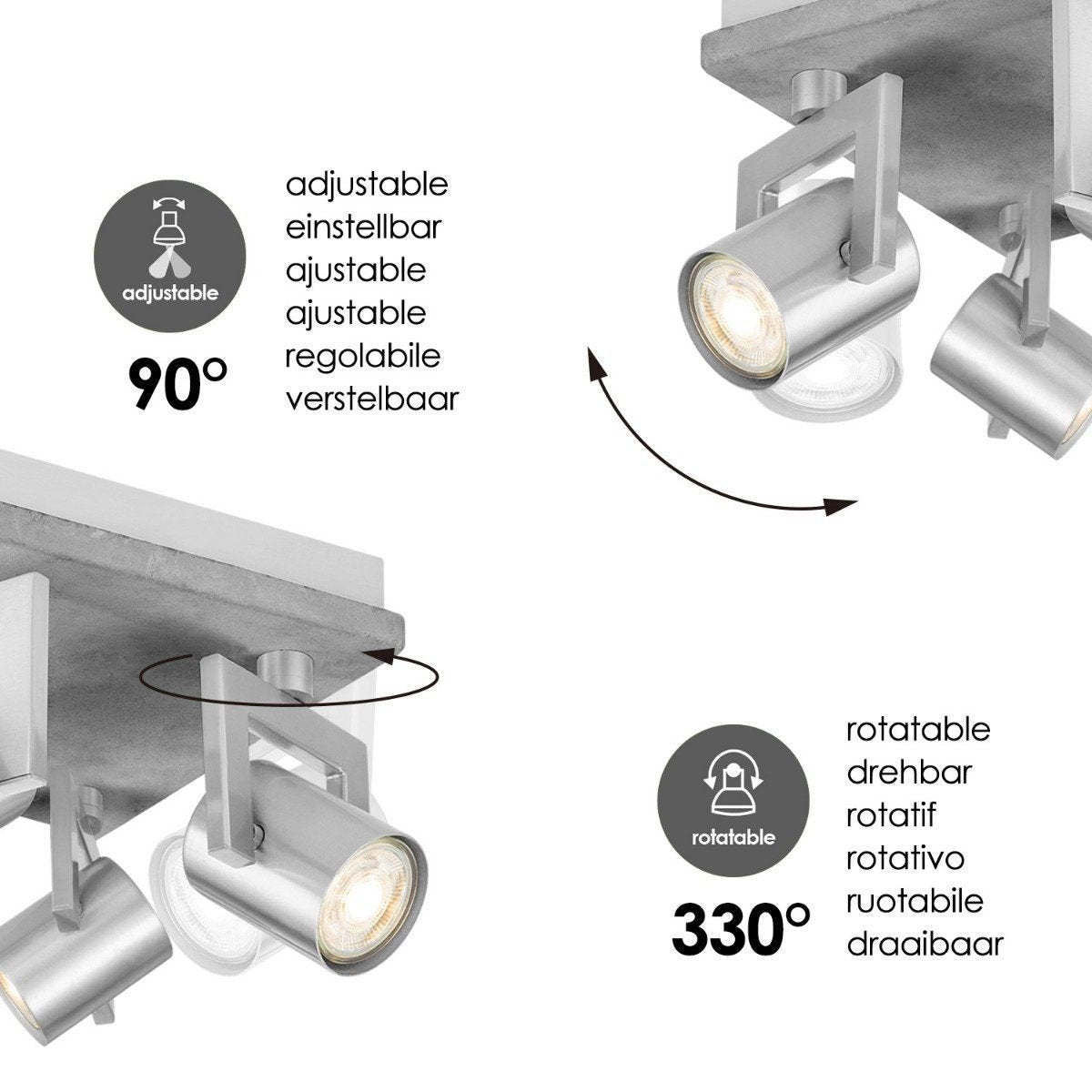 Aufbaustrahler Concrete 4 - inkl. dimmbarer LED-Lampe - Beton