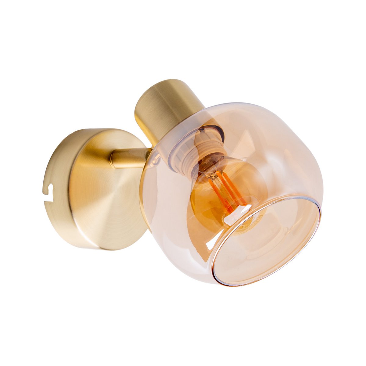 Glas-Wand Spot "LIBBY", klassische Wandlampe aus messingfarbenem Metall und getöntem Glas in Amber, mit E14-Fassung, für Esszimmer, Wohnzimmer, Diele oder Büro, 16 cm