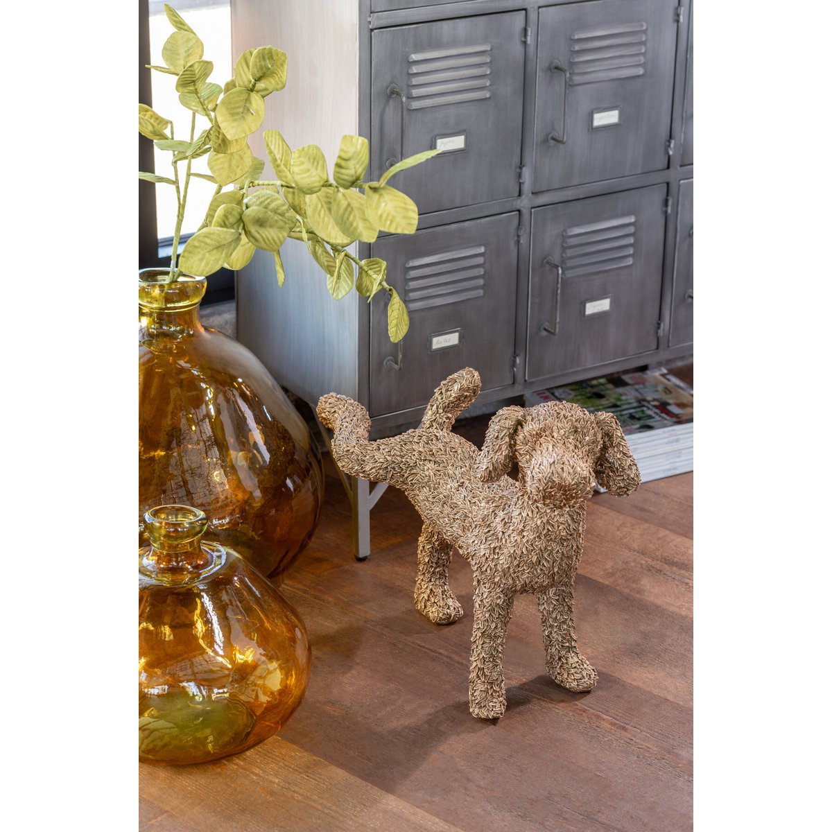 J-Line Hunde Relief Bein Up Polyresin Golden