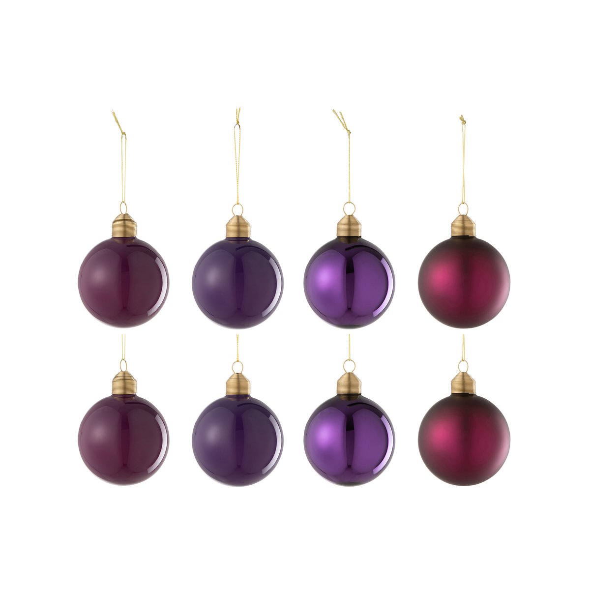 J-Line Box mit 8 Weihnachtskugeln 2+2+2+2 Glas matt/glänzend Mauve