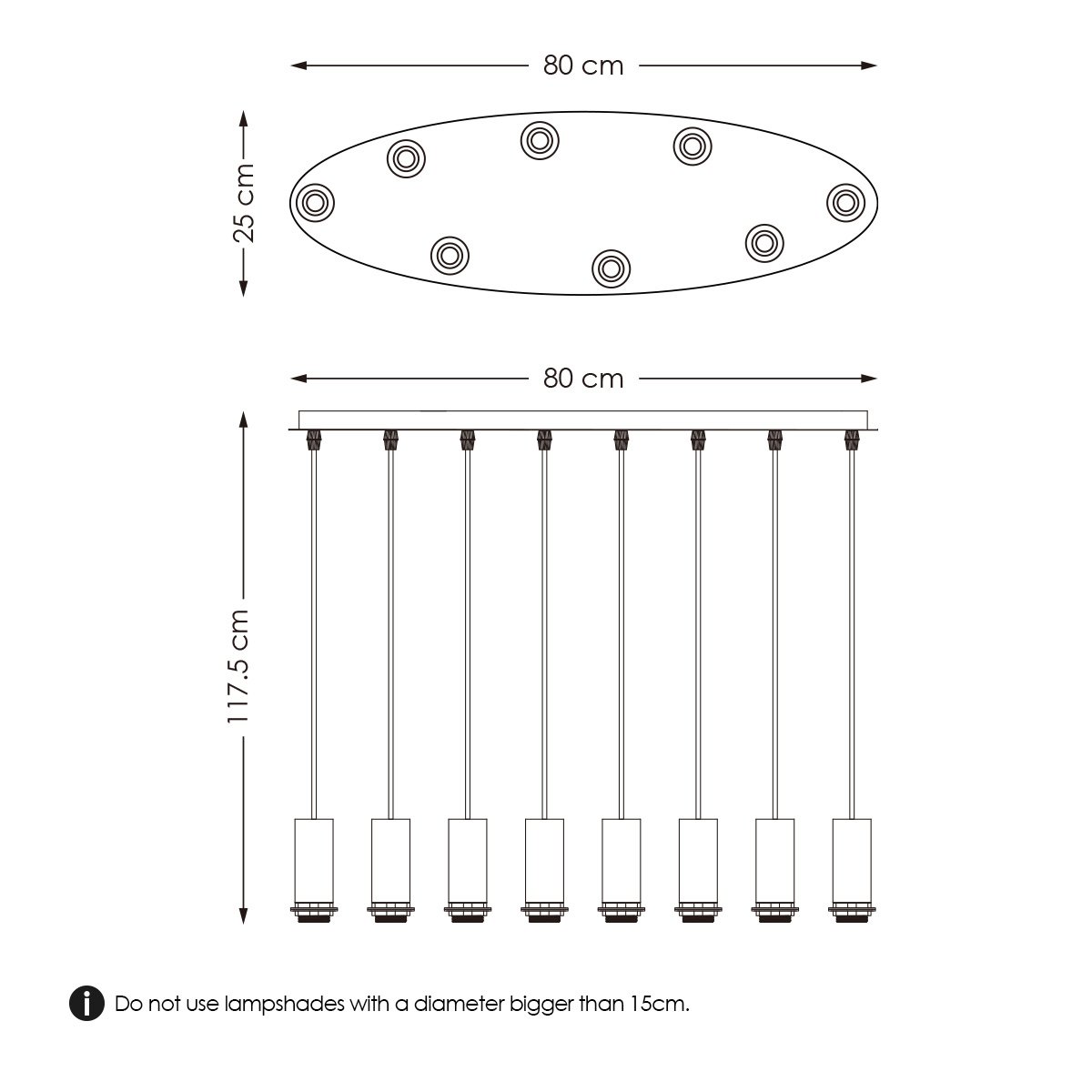 Schwarze ovale Metall-Hängelampe 8L - 80/25/117,5CM