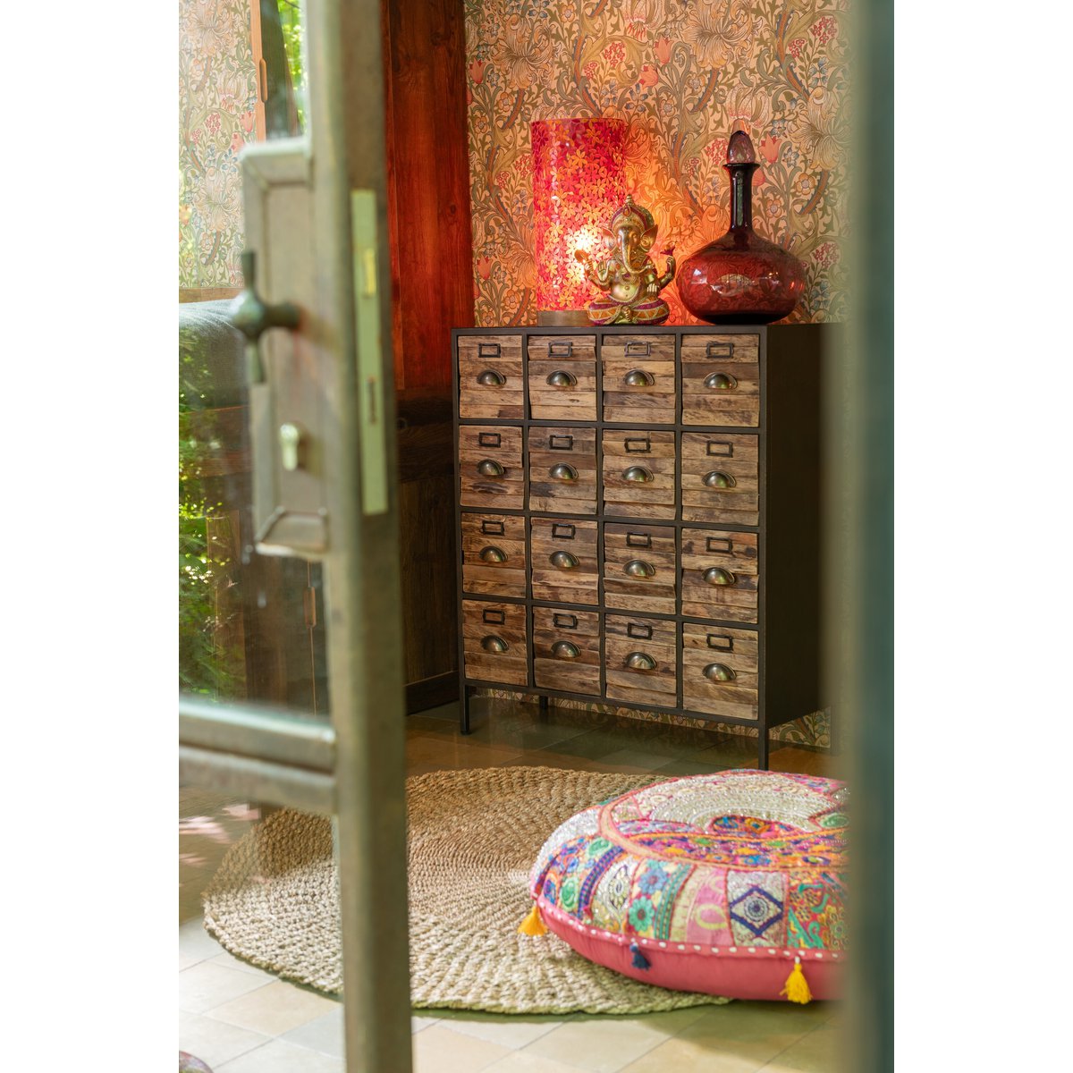 Vintage Schrank mit 16 Schubladen aus Holz und Metall – Industrial Design