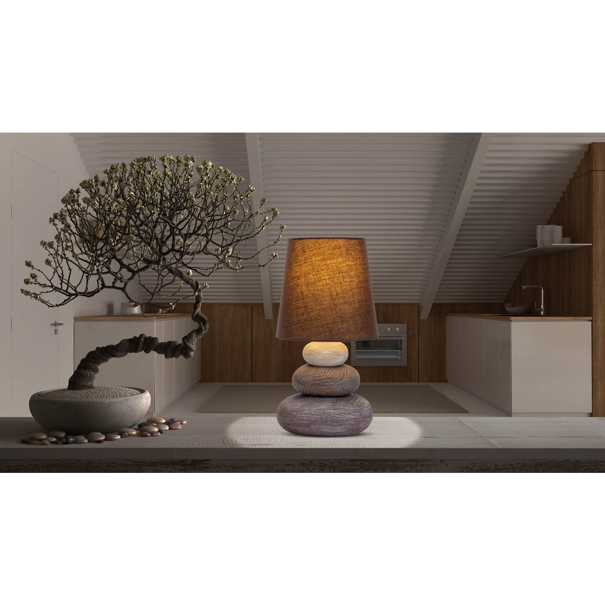 Keramik Tischleuchte "STONEY", Tischlampe aus Keramik in Braun, mit E14-Fassung, Tischlampe für Esszimmer, Wohnzimmer, Diele oder Büro, oder als Nachttischlampe, 31 cm hoch