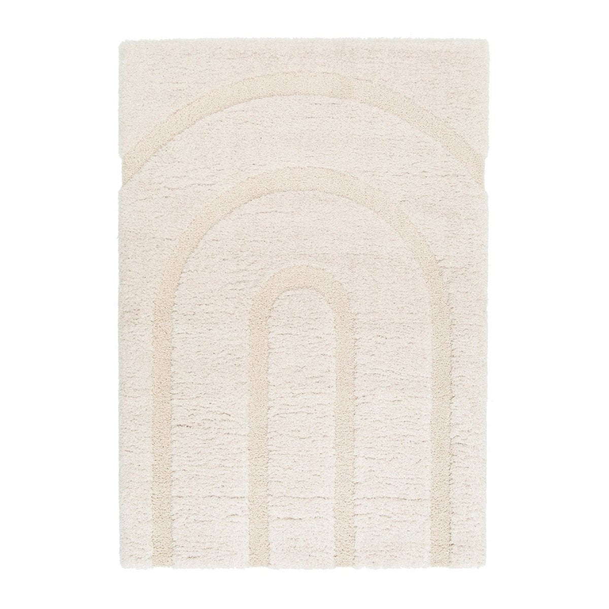 Dicker zotteliger Teppich im recycelten Polyester mit moderner Arkadien -Relief