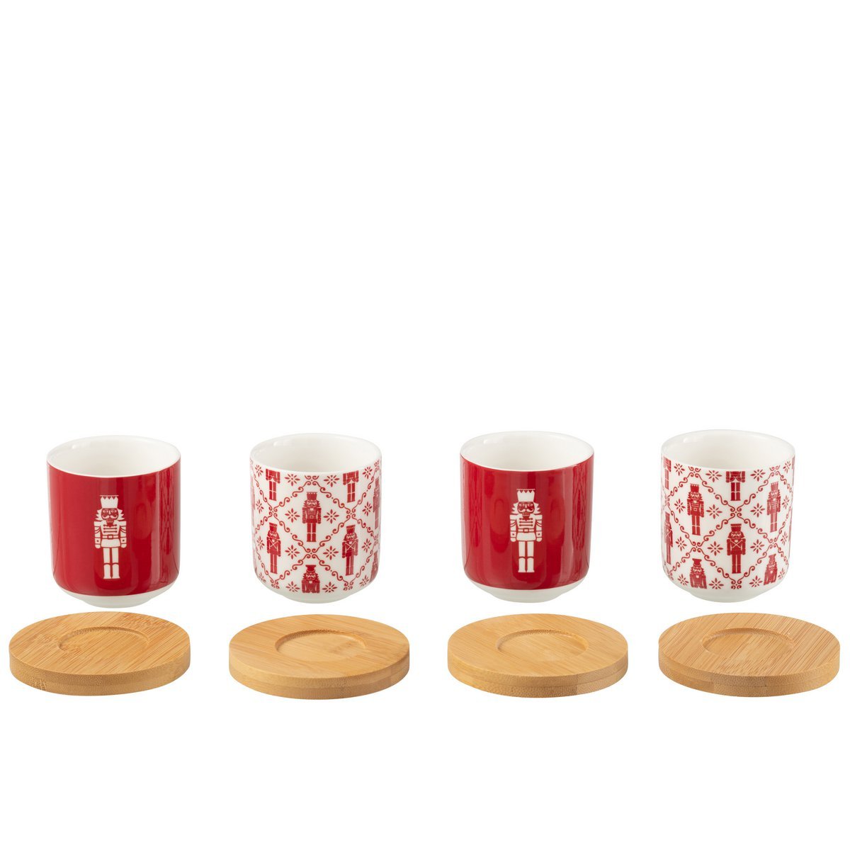 Espresso-Tassen Set 4er Nussknacker Design mit Bambus Untertassen 100 ml