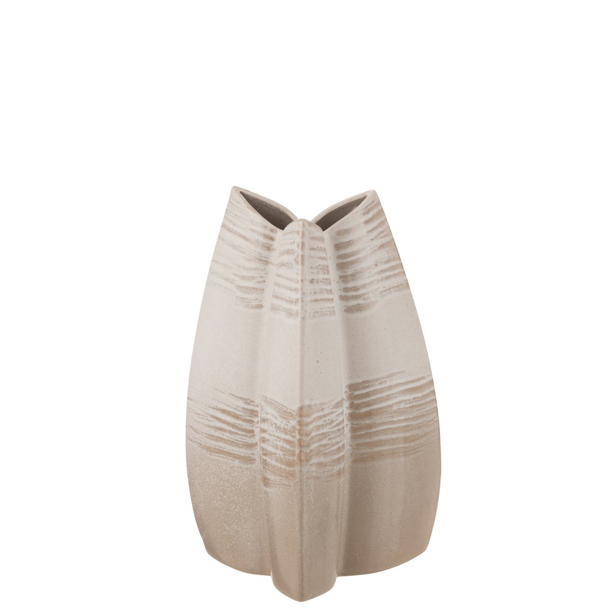 Abstrakte Dreibein Vase aus Ton in Beige