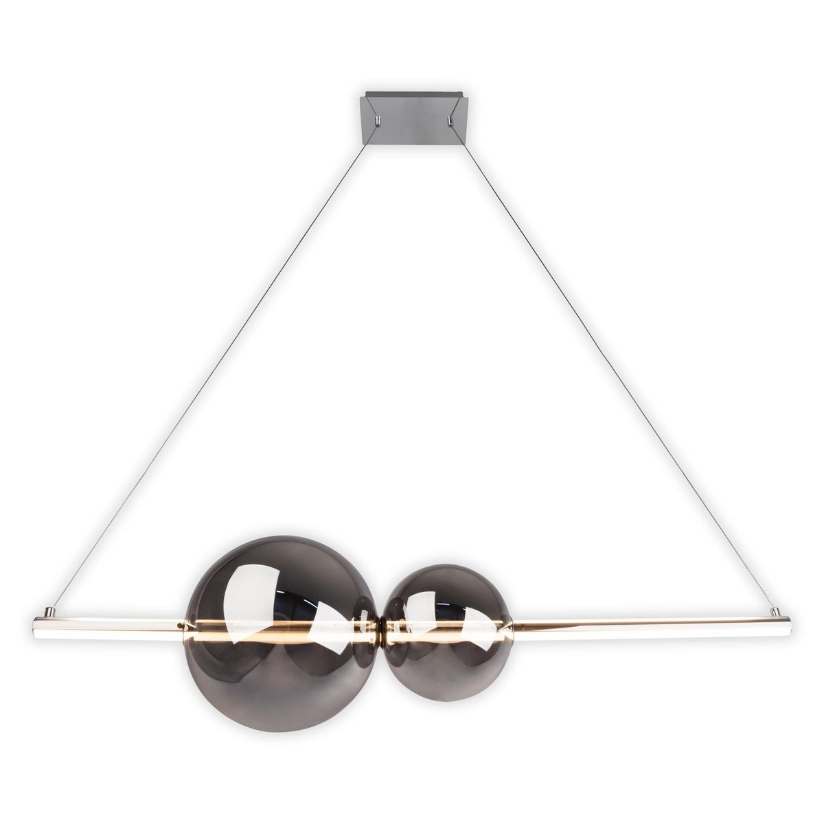 LED Pendelleuchte chrom "NOVA" aus chromfarbenem Metall, Kunststoff und Rauchglas, mit fest verbauten LEDs, ca. 105 cm lang