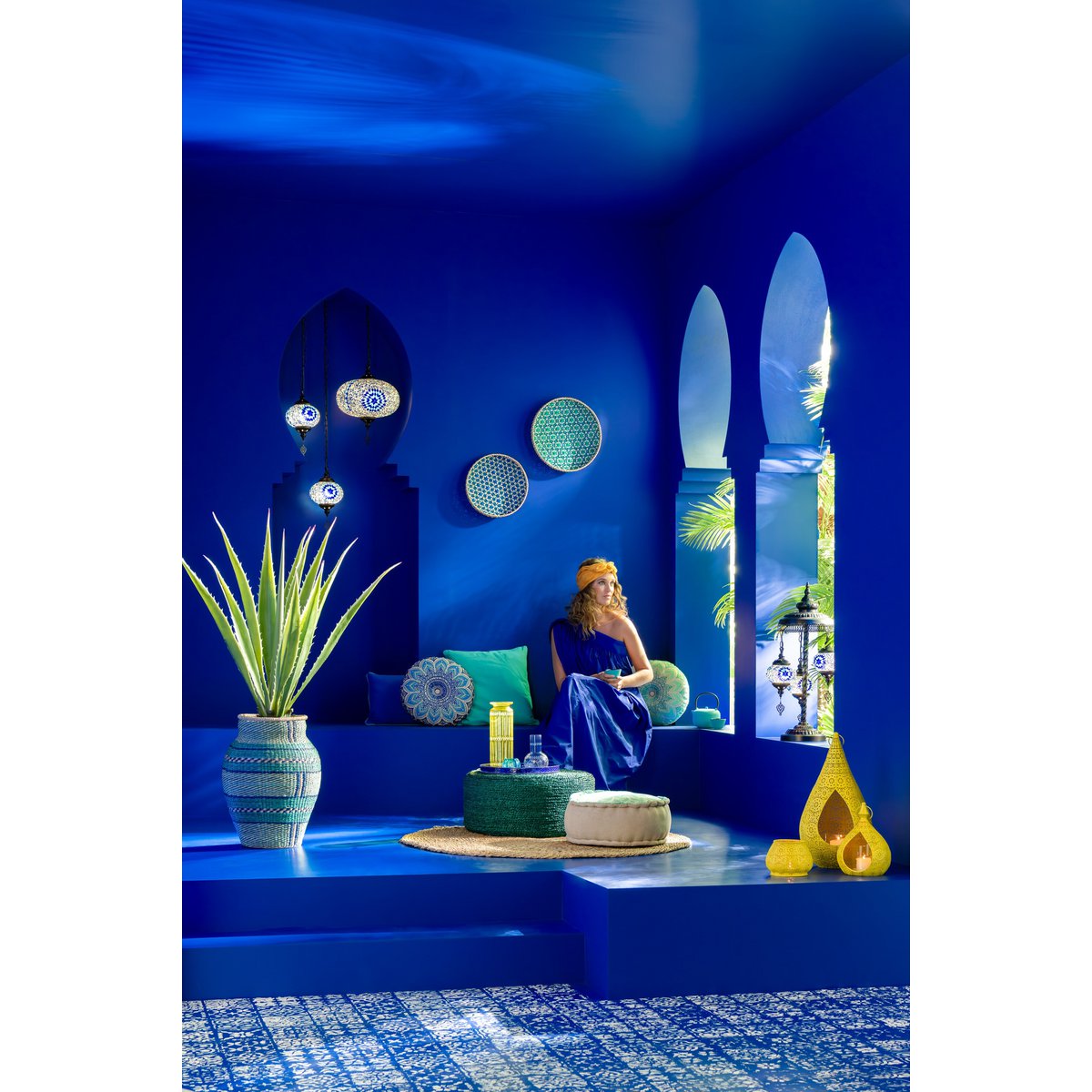 J-Line Hanging Lamp Mosaic Glass/Metal Blue Large