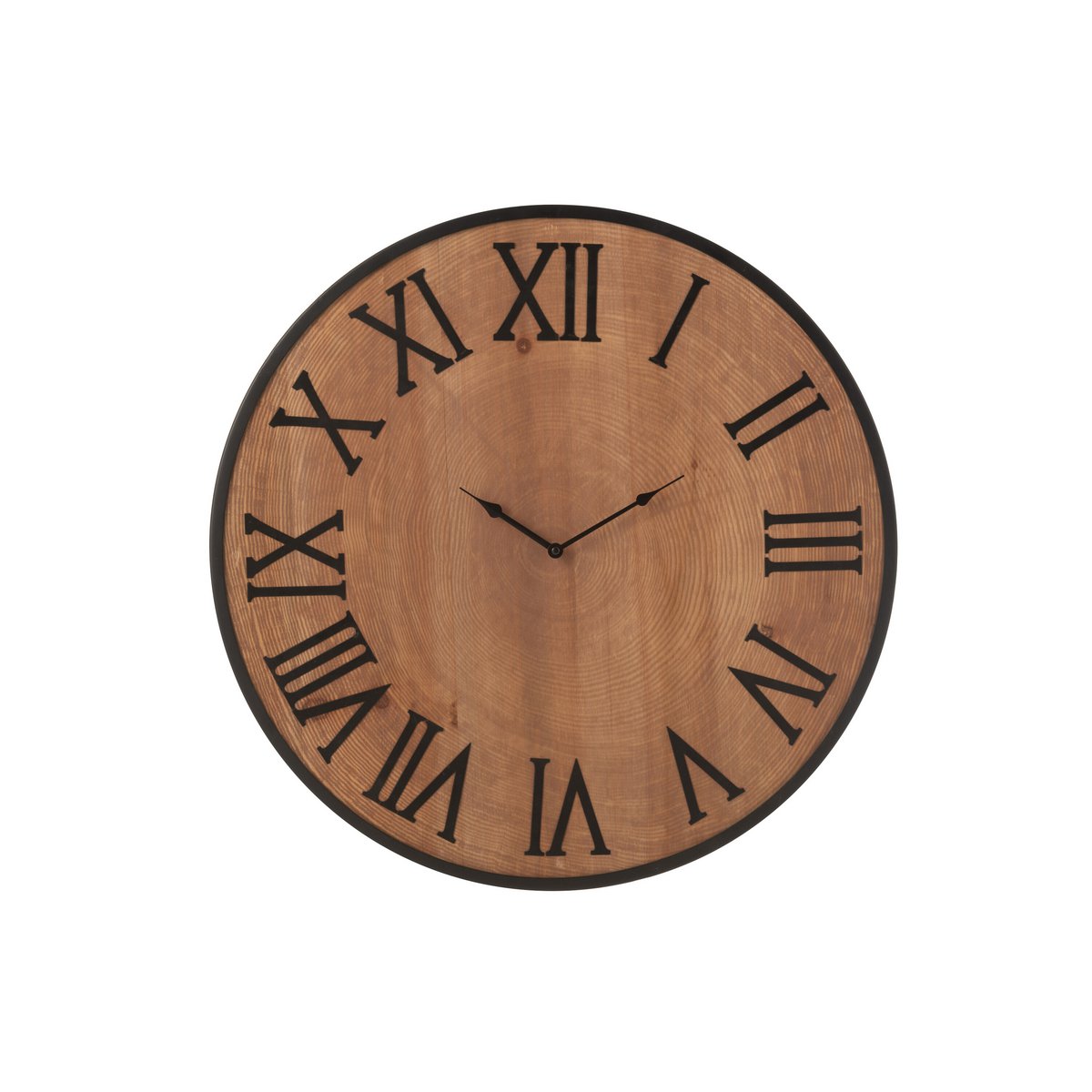 Runde Wanduhr aus Holz und Eisen, 60 cm im Natur-Look