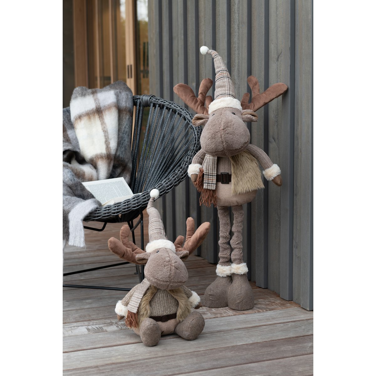 Rentier Figur Stehend Textil Braun 82 cm