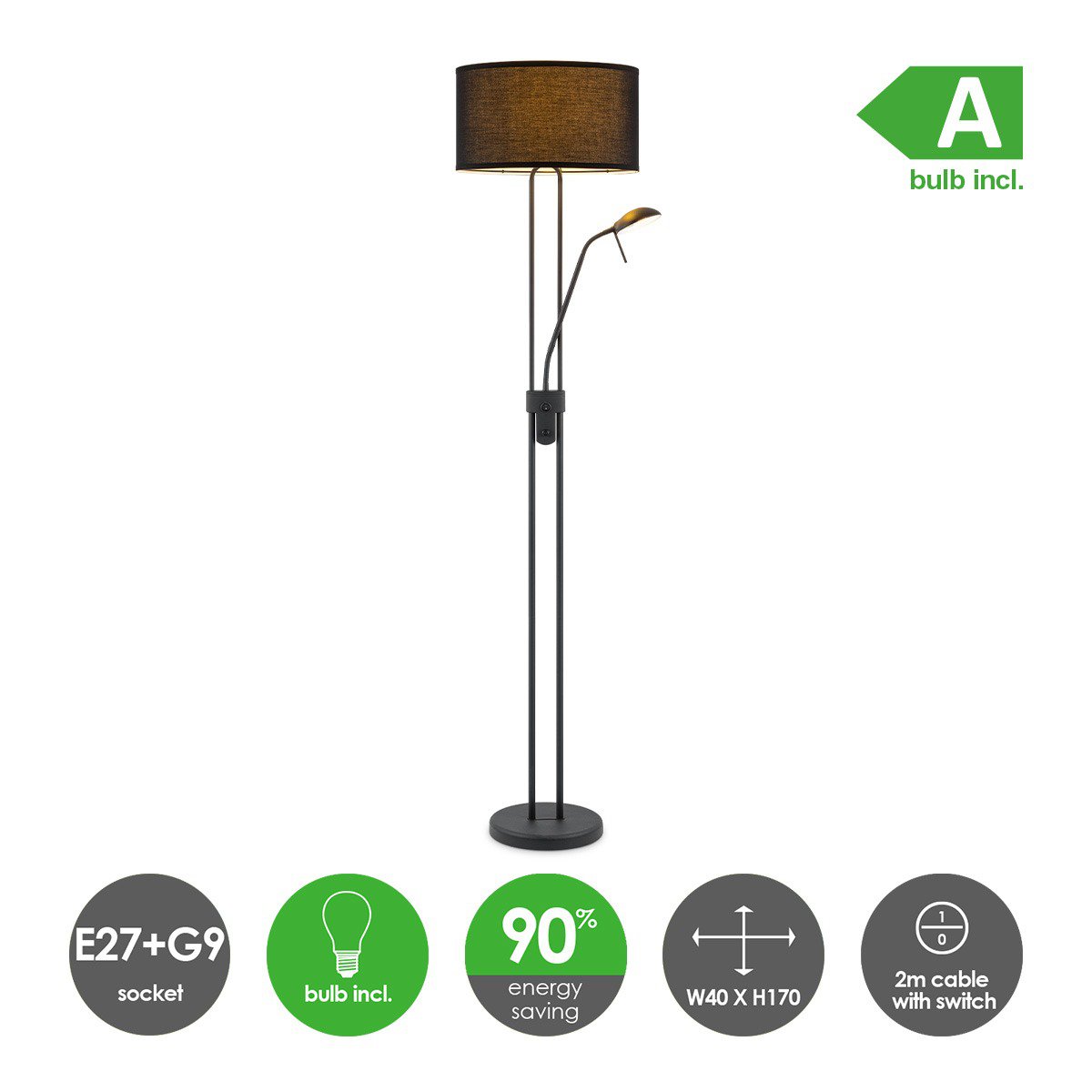 Stehlampe - 40/40/170 cm - Leinenlampenschatten