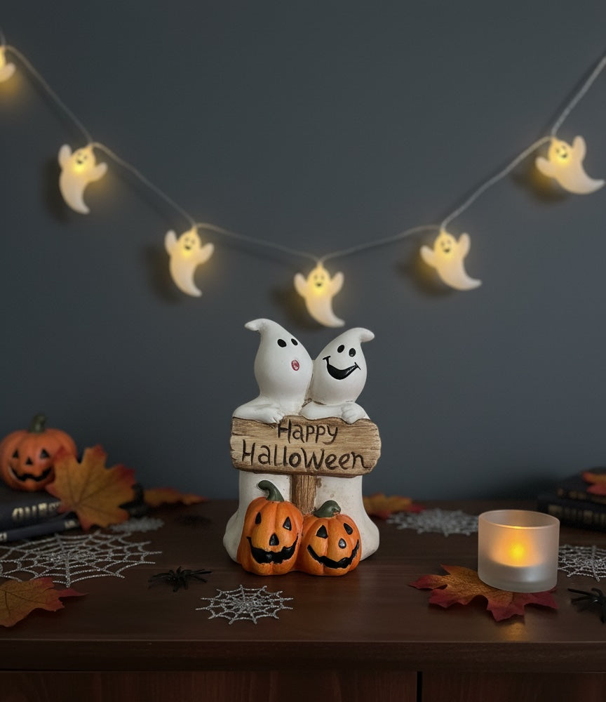 Halloween Dekofigur Spooky Twins Gespenster mit Kürbissen 13cm Kunstharz