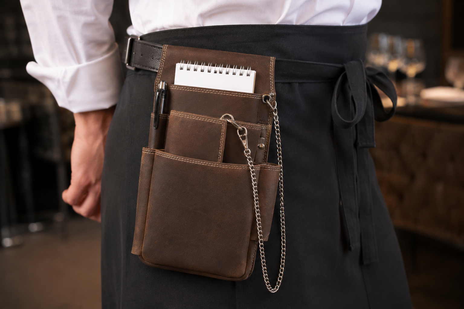 Kellner Geldbörse mit Halfter und Kette – Robustes Hunter Leder braun
