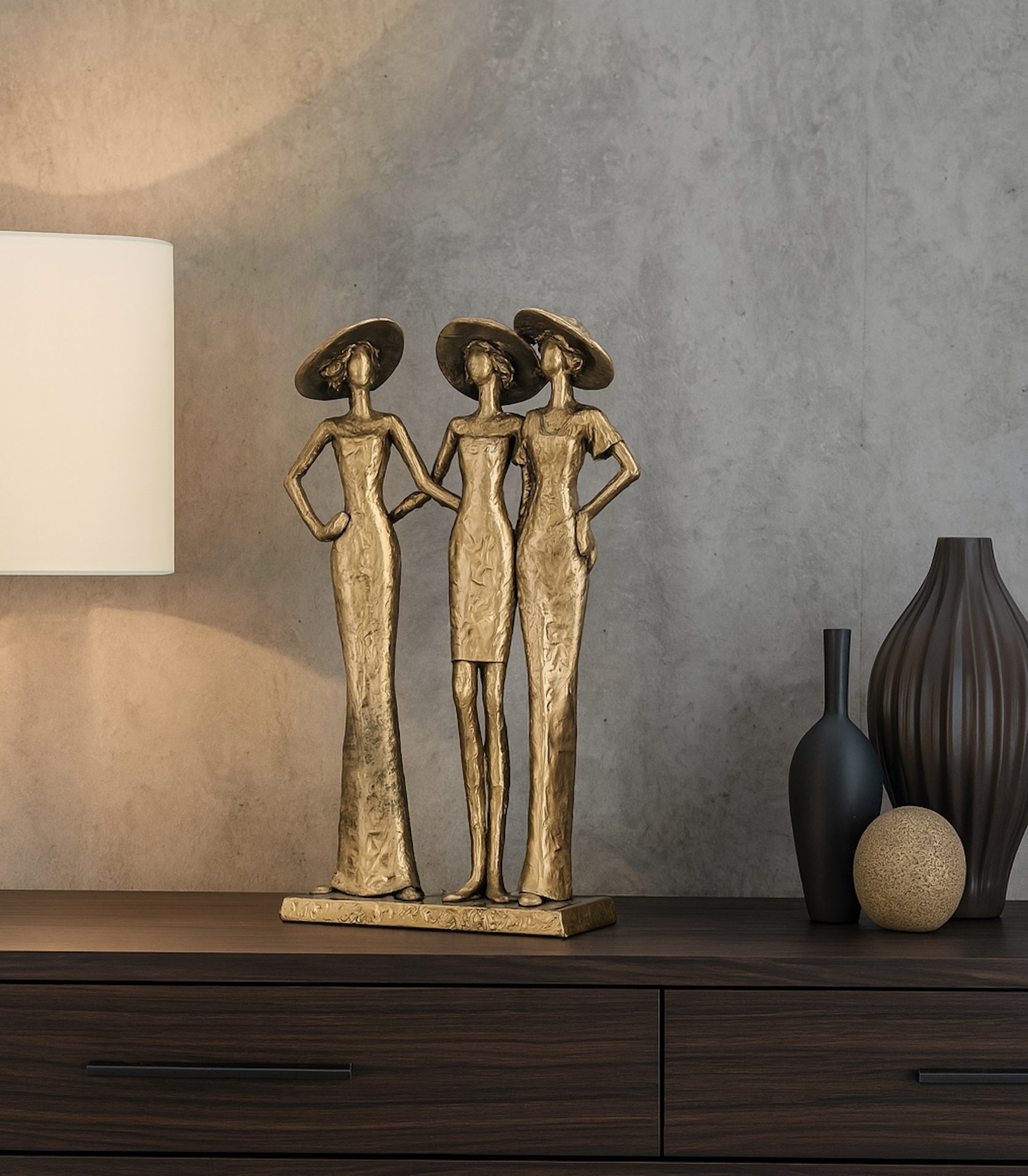 Dekofigur Three Divas Skulptur Gold Damen 30cm