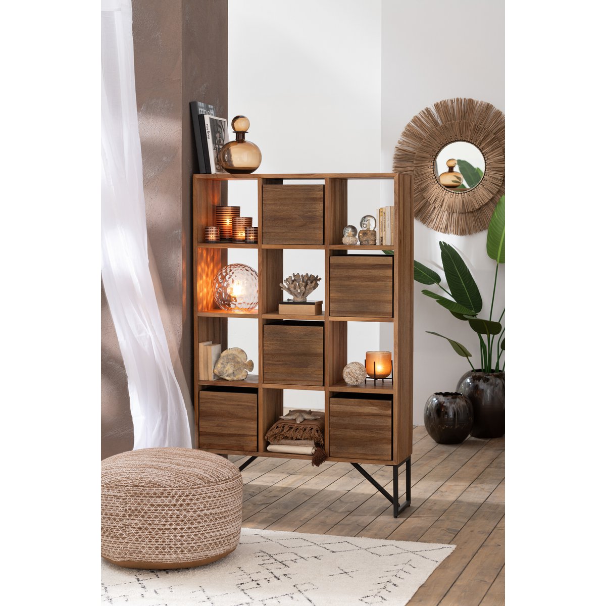 J-Line Schrank mit Schubladen, recyceltes Teakholz, natur