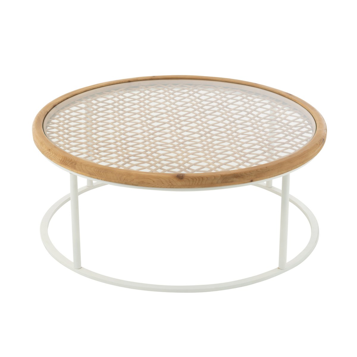 Couchtisch Mati – Runder Holztisch mit Glas und Metall