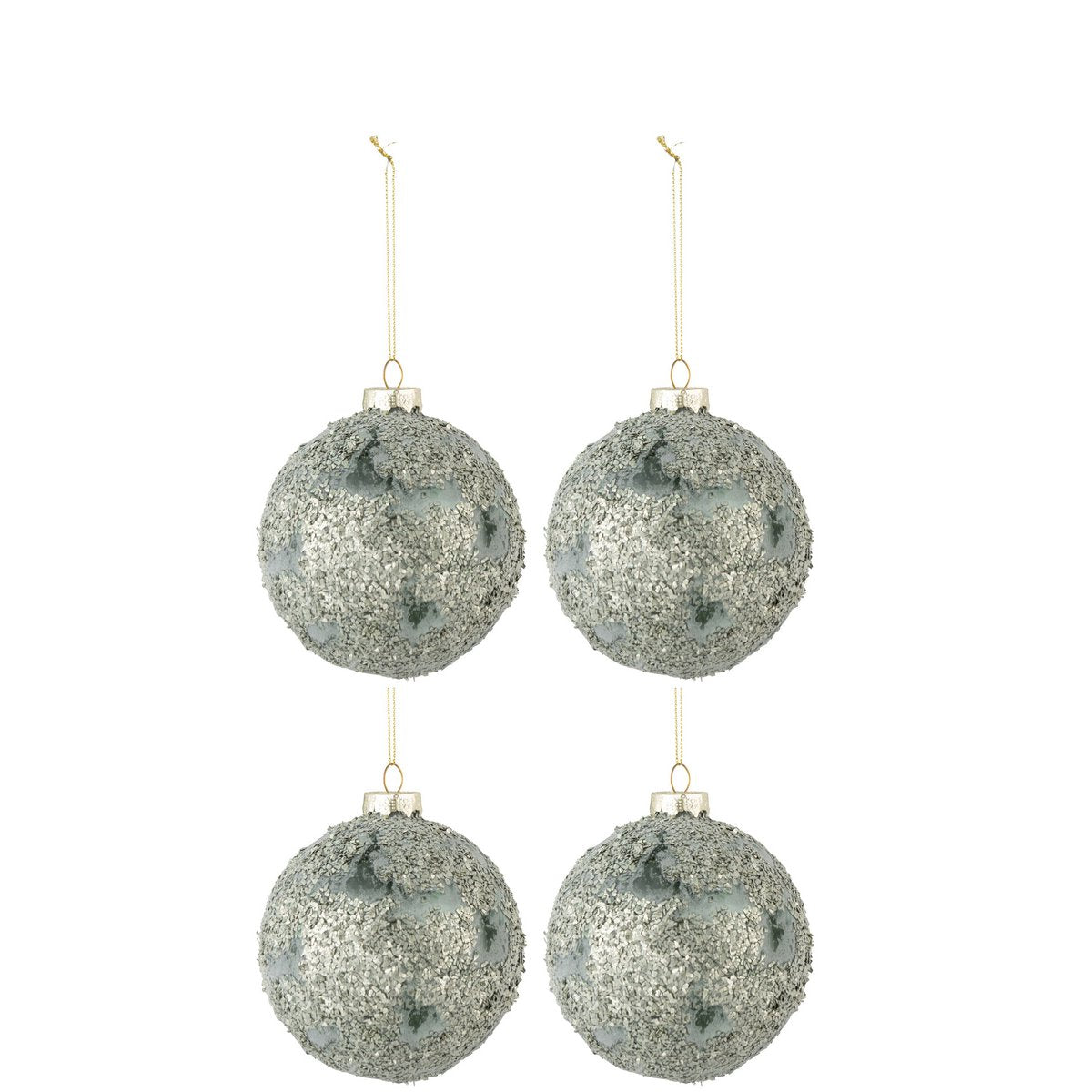 J-Line Box mit 4 Weihnachtskugeln, feine Steine, Glas, Grau/Grün