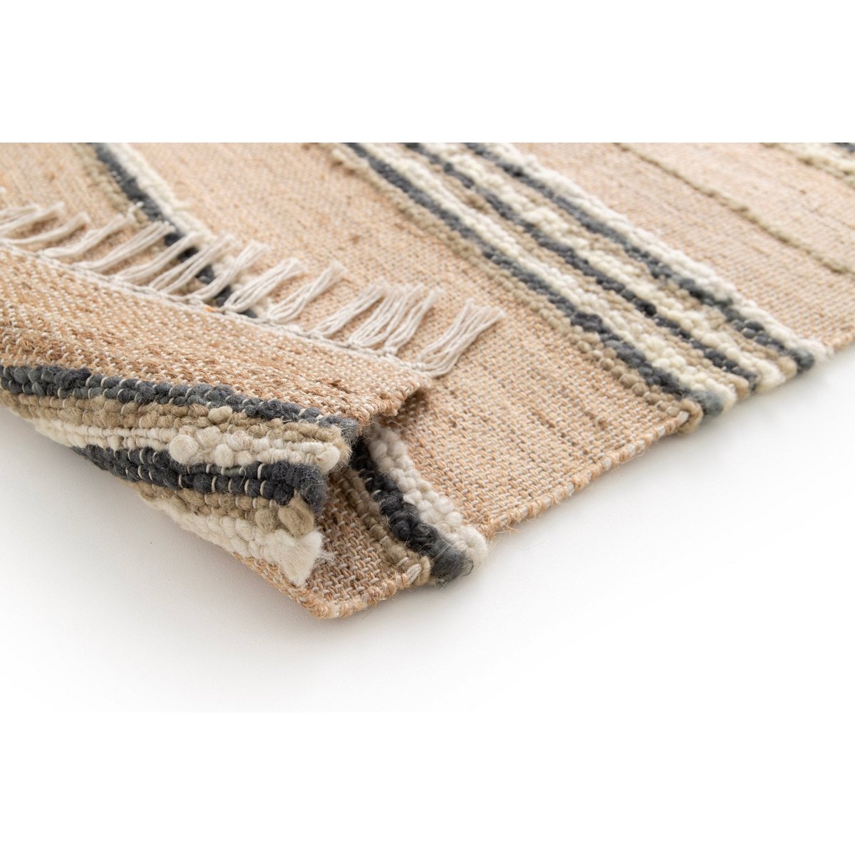 Handgefertigter Woll -Wollteppich und Jute Raj