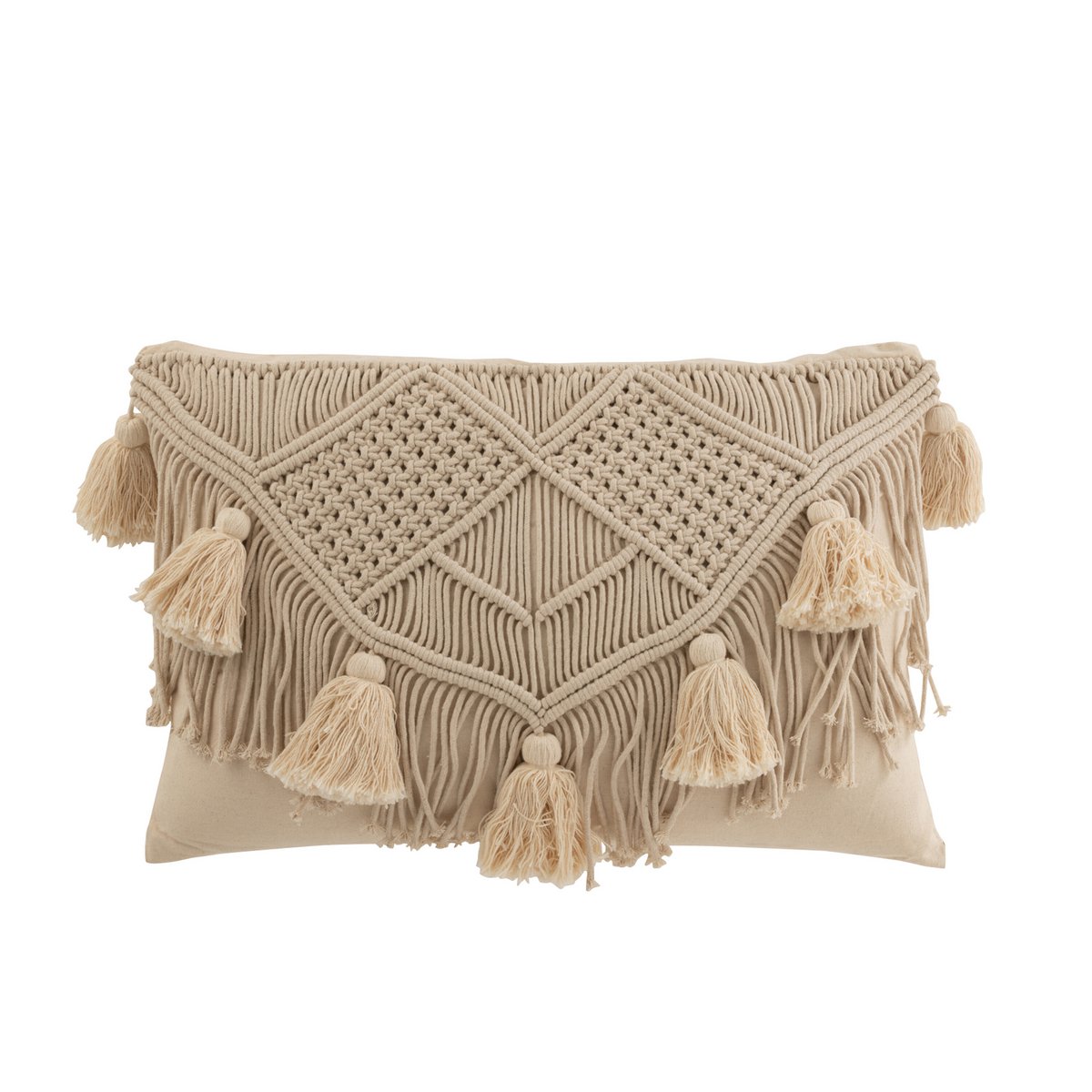 Makramee Kissen Pompom Beige – Boho-Chic für dein Zuhause