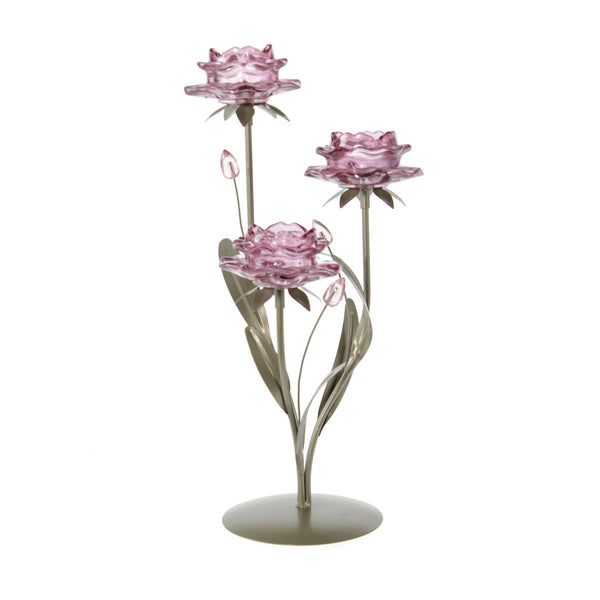 Dekorativer Glas-Teelichthalter Blume für drei Teelichte, 22 x 18 x 39,5 cm, violett - Für stimmungsvolle Akzente