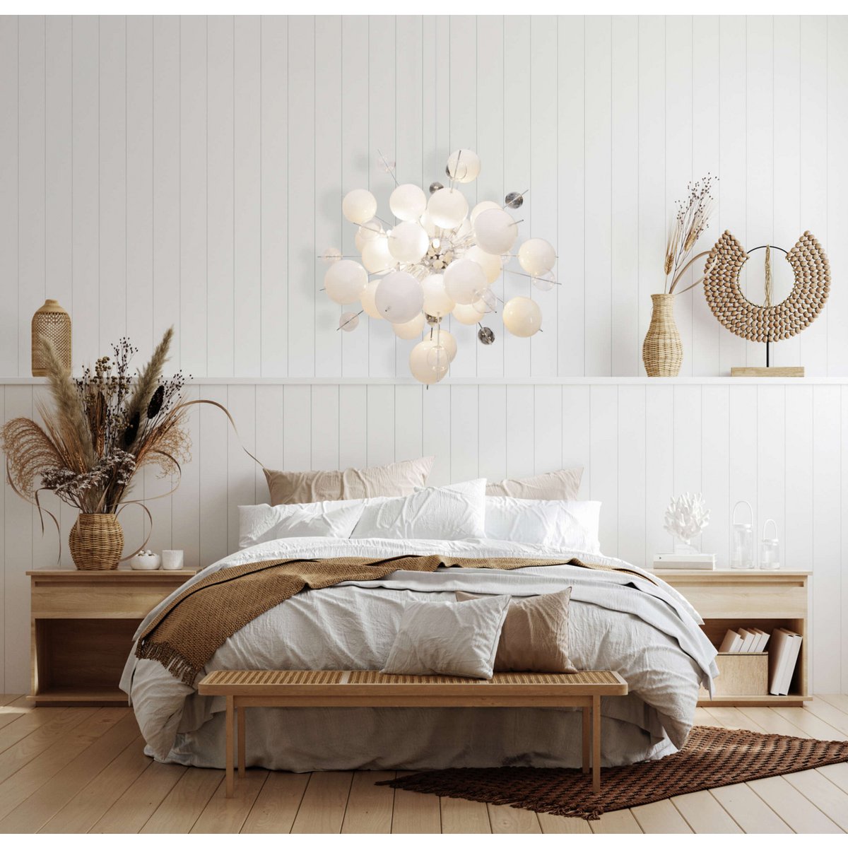 Pendelleuchte "EXPLOSION" weiß aus Metall und Glas, G9 Fassungen, für Esszimmer, Wohnzimmer, Diele oder Büro, Hängelampe Øca 65 cm