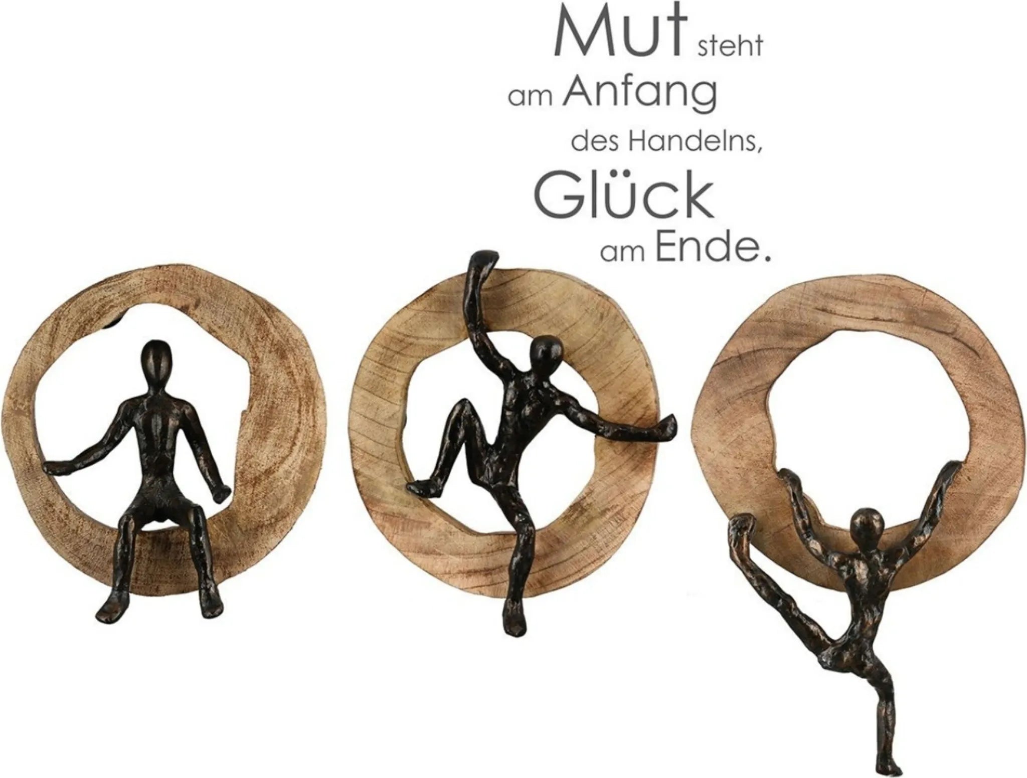 Ascendia Skulptur Dreiteiliges Kletterfiguren Kunstobjekt aus Mangoholz und Aluminium