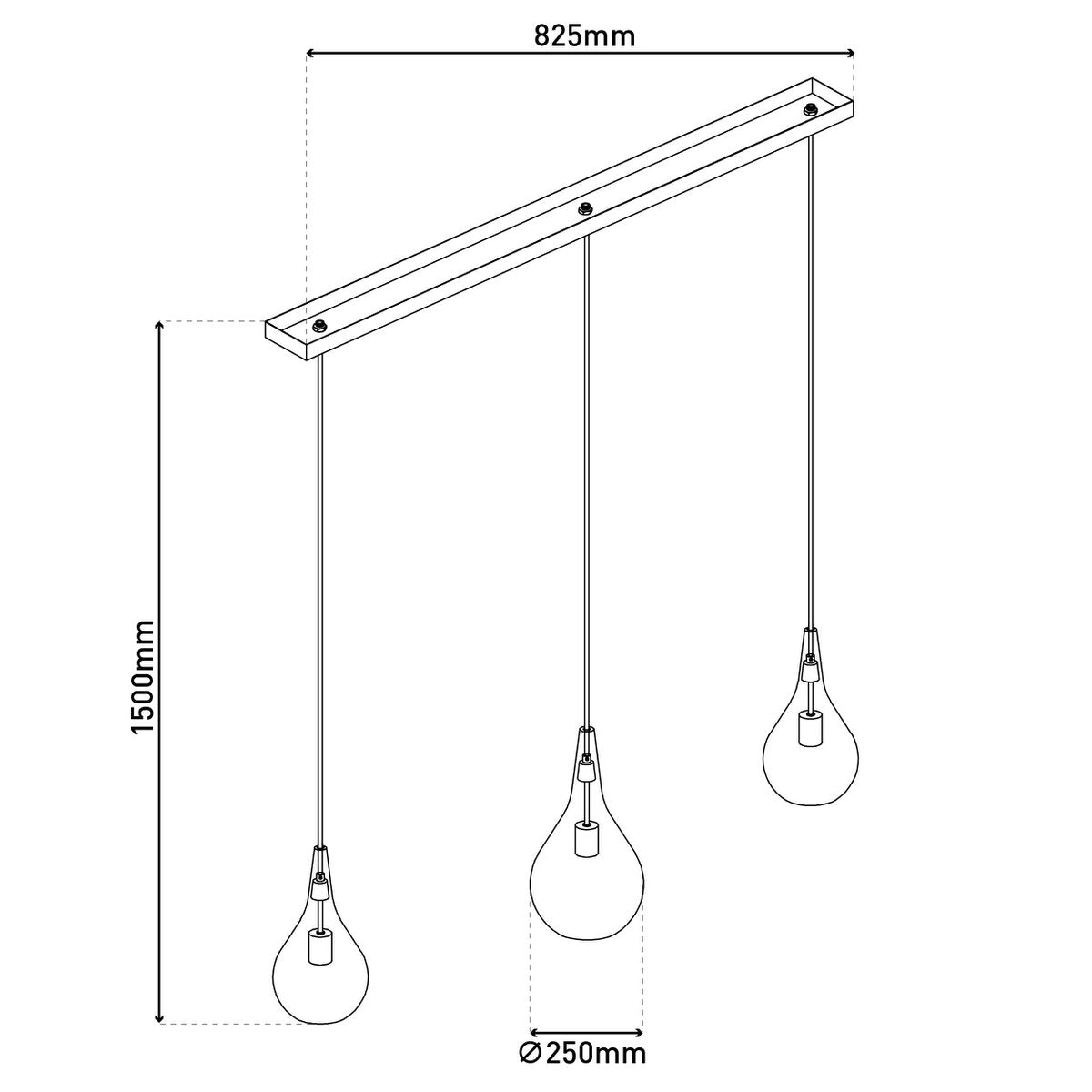 3-er Pendelleuchte "Gota", Retro Klassiker Pendellampe aus schwarzem Rauchglas mit E27-Fassungen, 88 cm lang, 150 hoch, ideal für Esszimmer, Wohnzimmer und Küche.