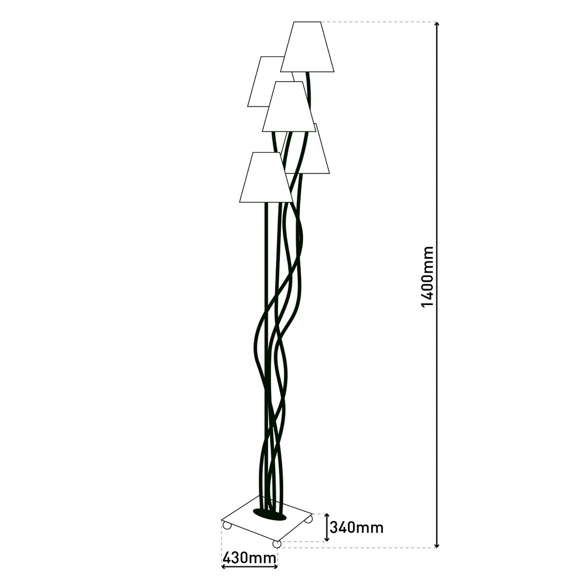 4-bulb textile floor lamp "BOHO" colorful, floor lamp with colorful shades, with E14 socket, for dining room, living room, hallway or office, 140 cm high