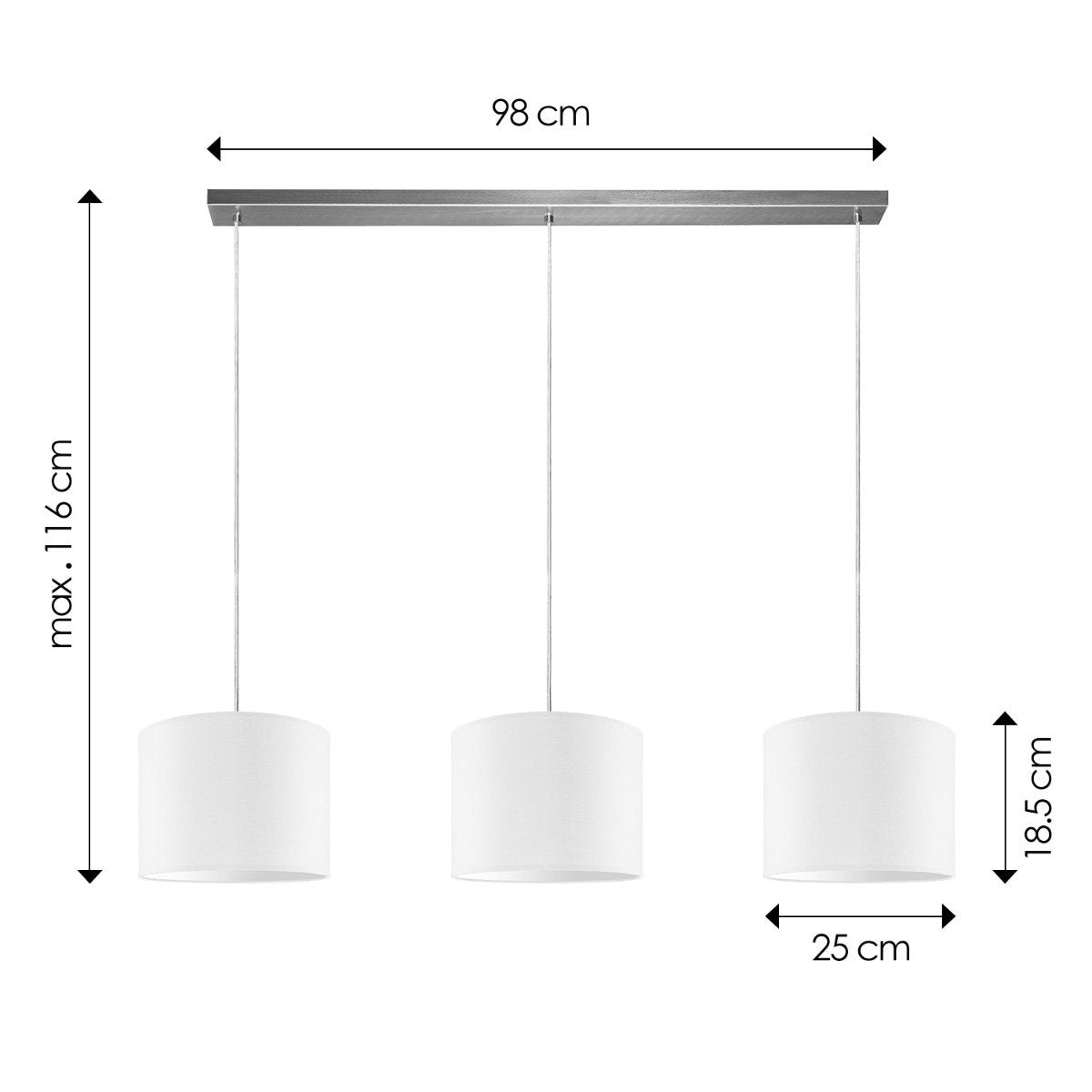 Hängelampe Beam 3L, E27, weißer Lampenschirm, 25 cm