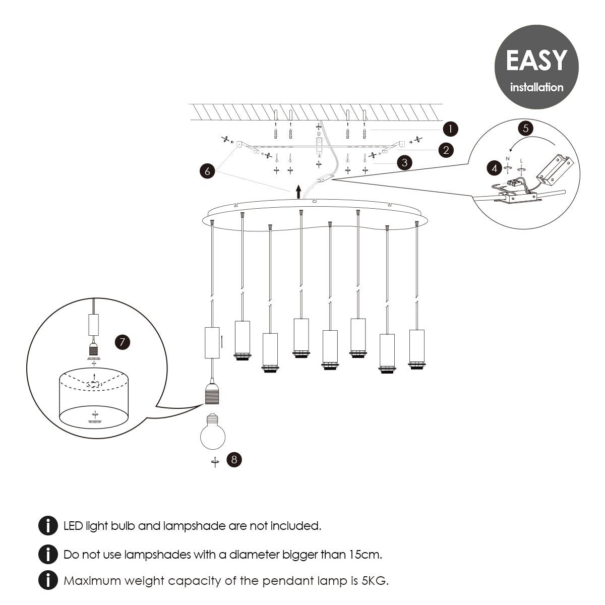 Ovale Metall-Hängelampe 8L - 100/34,4/117,5CM