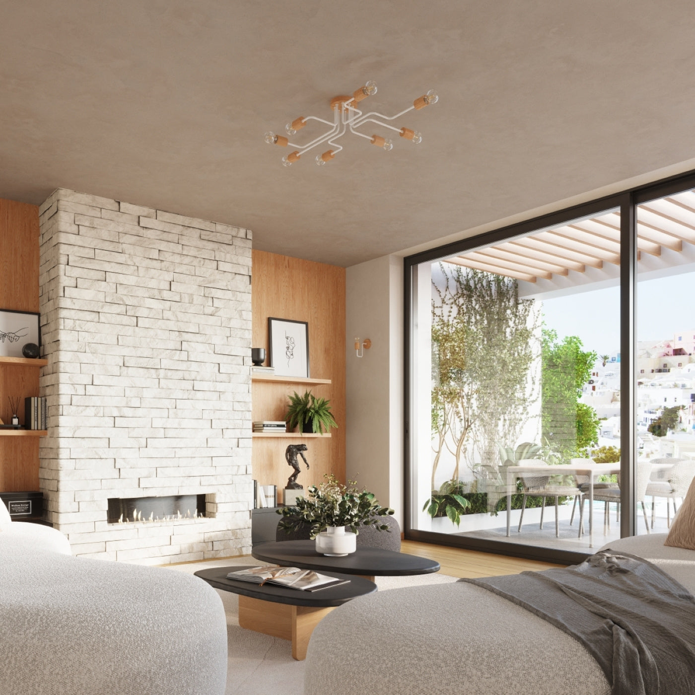 Kronleuchter Timbo 4 Weiß Naturholz Skandi Design