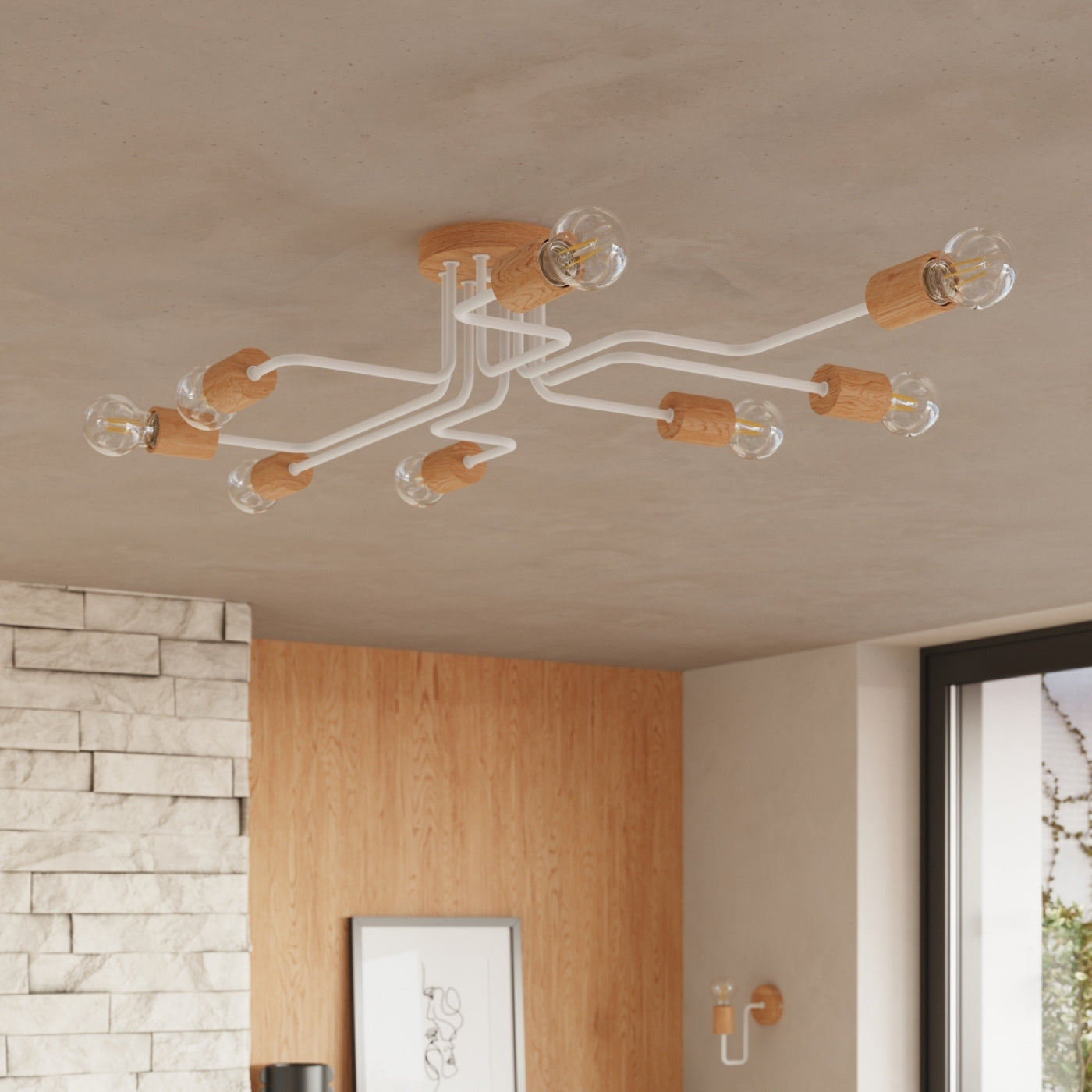 Kronleuchter Timbo 4 Weiß Naturholz Skandi Design