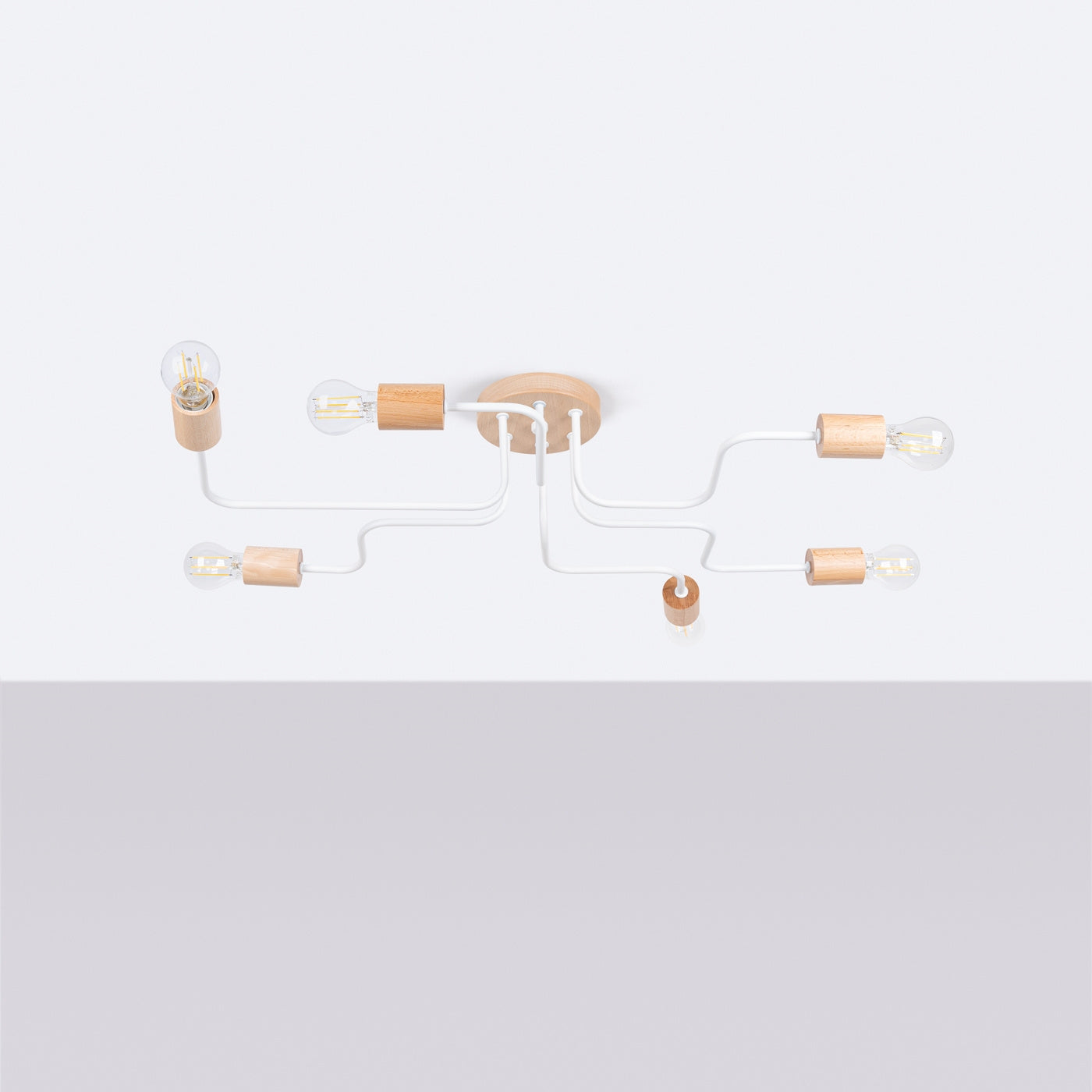 Kronleuchter Timbo 6 Weiß Naturholz Skandi Stil