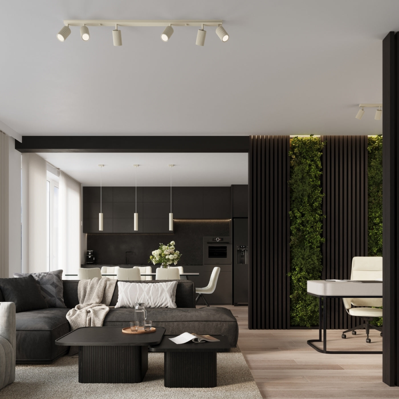 Pendelleuchte Karbon 3L Beige Aluminium Modern Linear