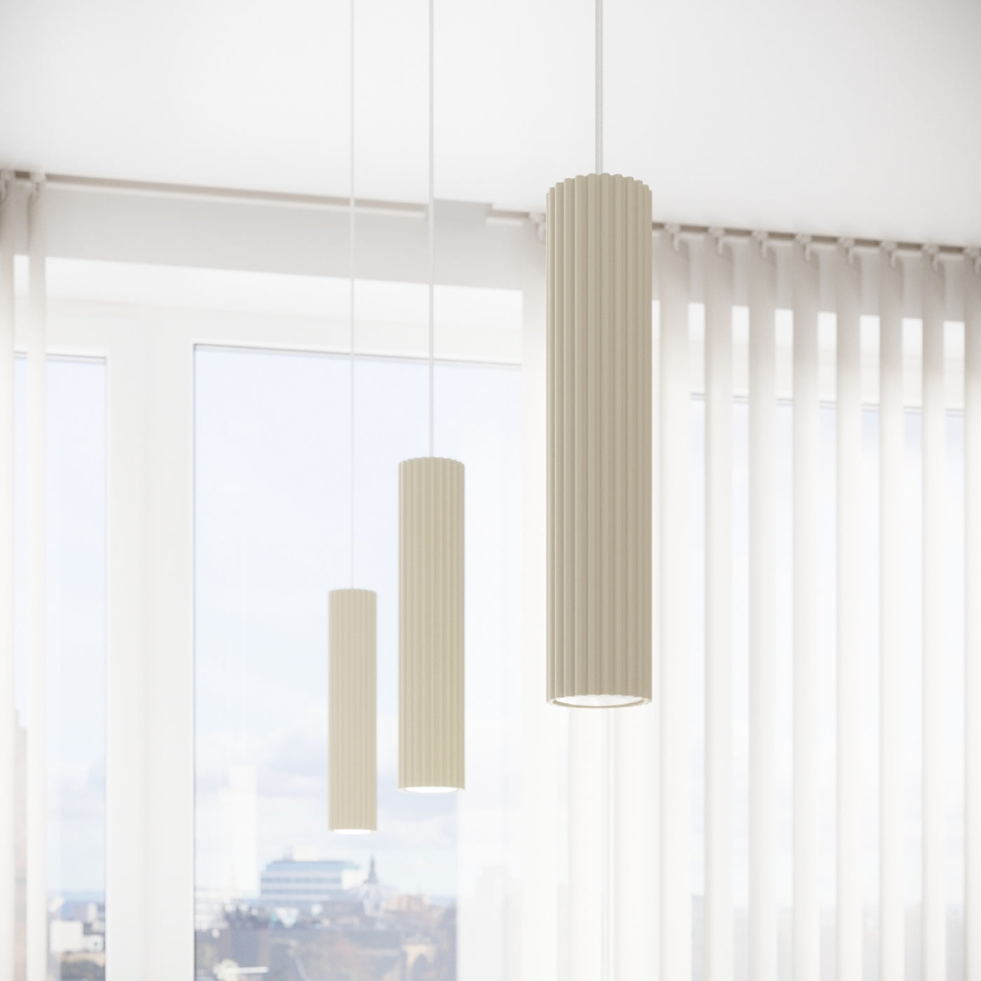 Pendelleuchte Karbon 3L Beige Aluminium Modern Linear