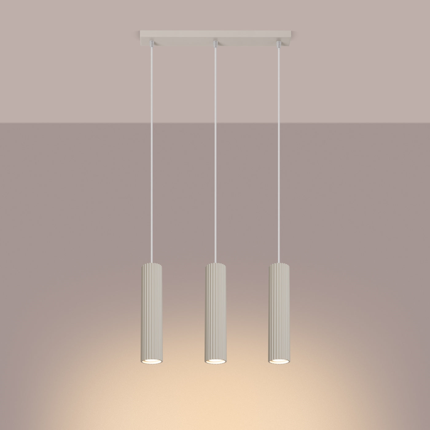 Pendelleuchte Karbon 3L Beige Aluminium Modern Linear