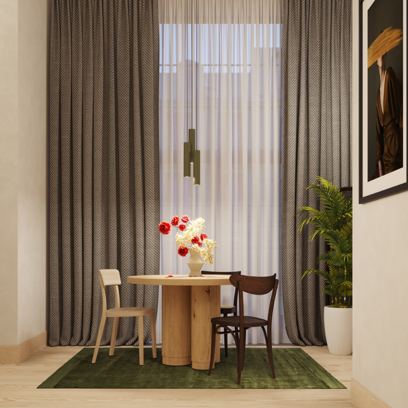 Hanglamp LAGOS 2 olijfgroen – Moderne hanglamp met twee lichtbronnen