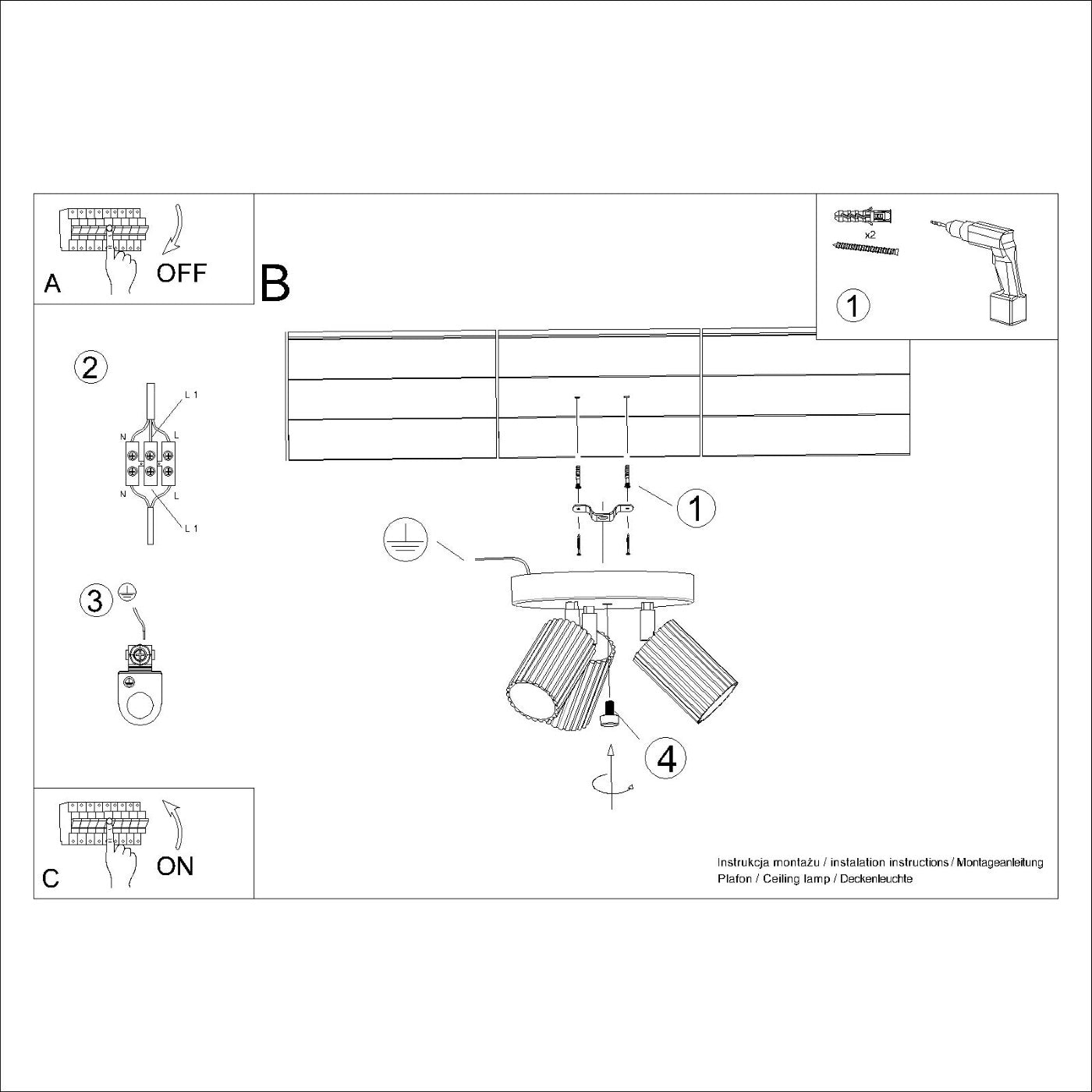 Plafond Deckenleuchte Karbon 3P Beige Aluminium Rund Design