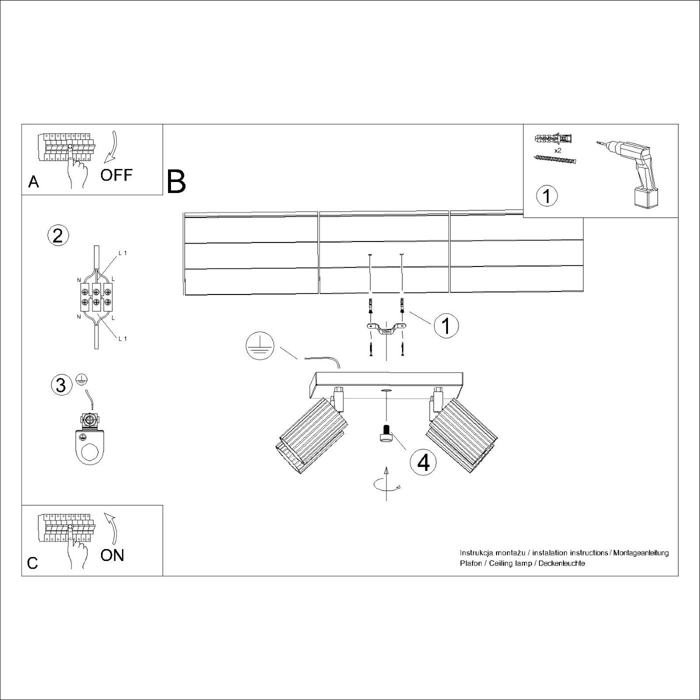 Plafond Deckenleuchte Karbon 4 Ockerrot Aluminium Kompakt Modern